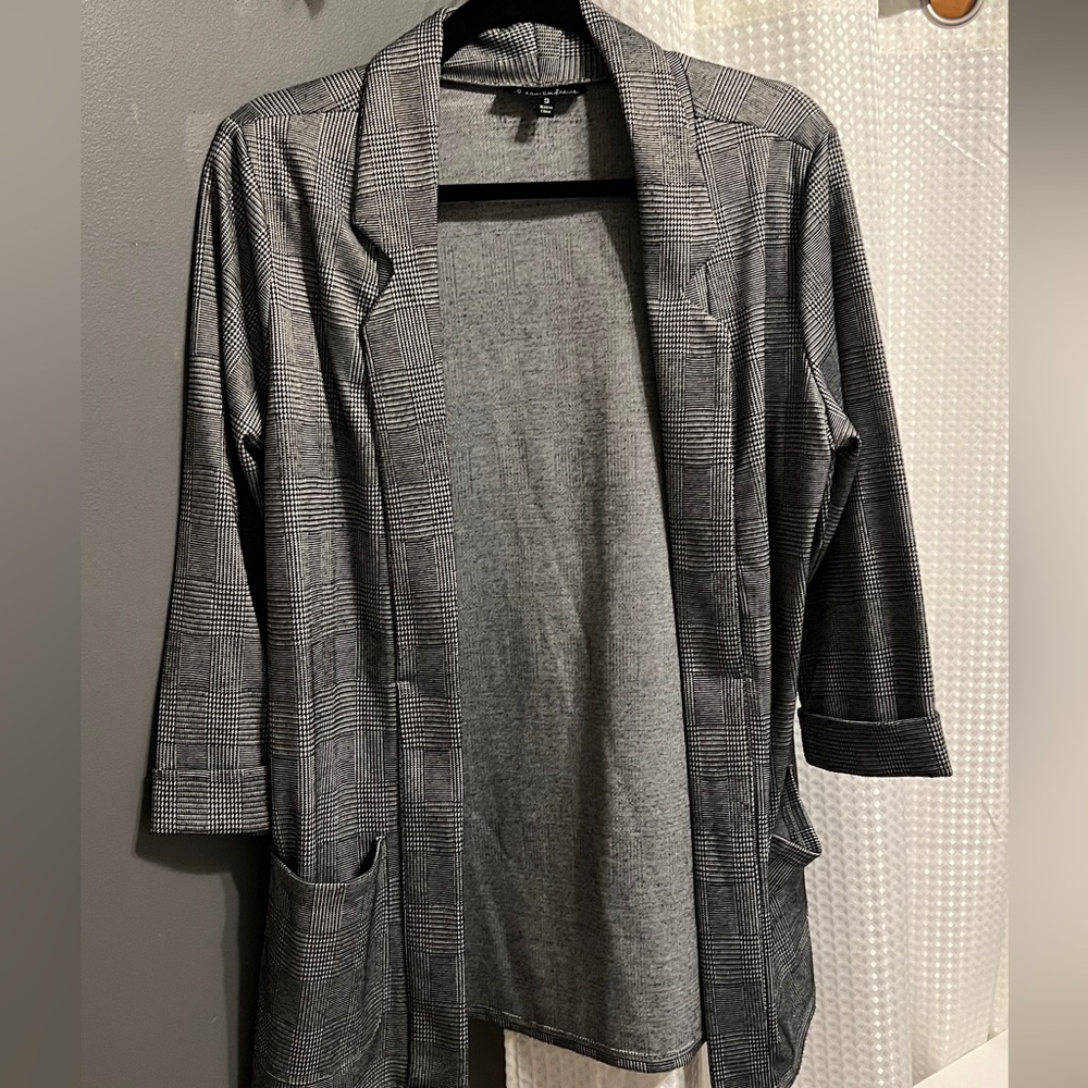 Gray Plaid Open Front Blazer